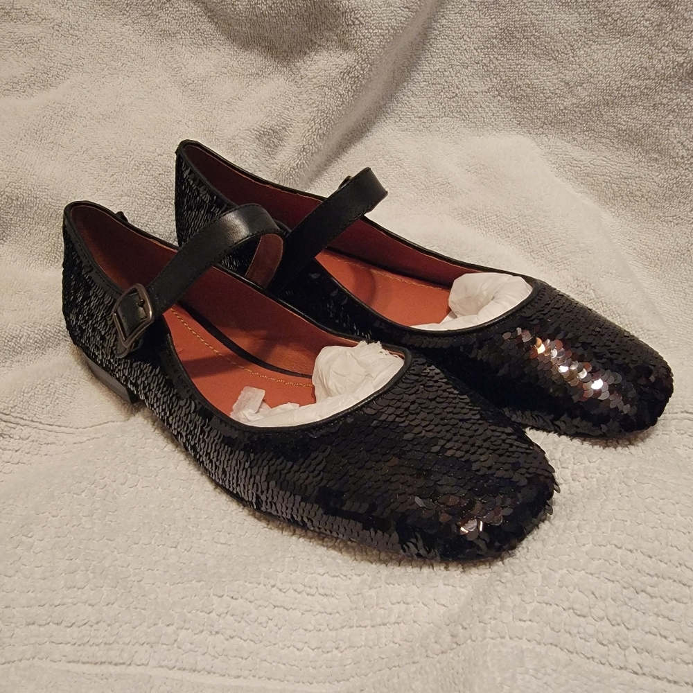 Coach Black Sequin Leather Mary Janes